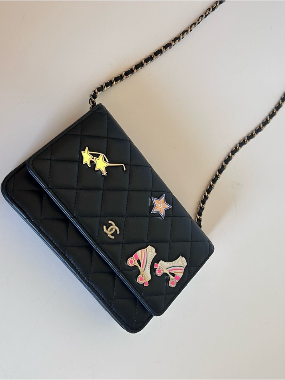 CHANEL Black Quilted Leather Crossbody with Playful Pin Accents - Picture 5 of 5